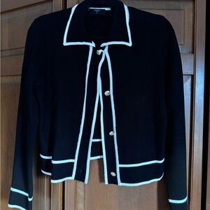 Tahari Black Knit Cardigan with White Trim